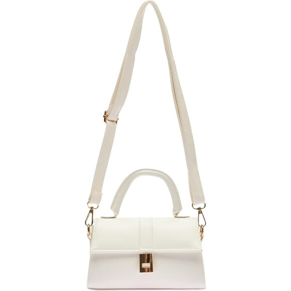 Women's White Small Faux Leather Mini Crossbody Elegant Design Shoulder Bag - Picture 8 of 9